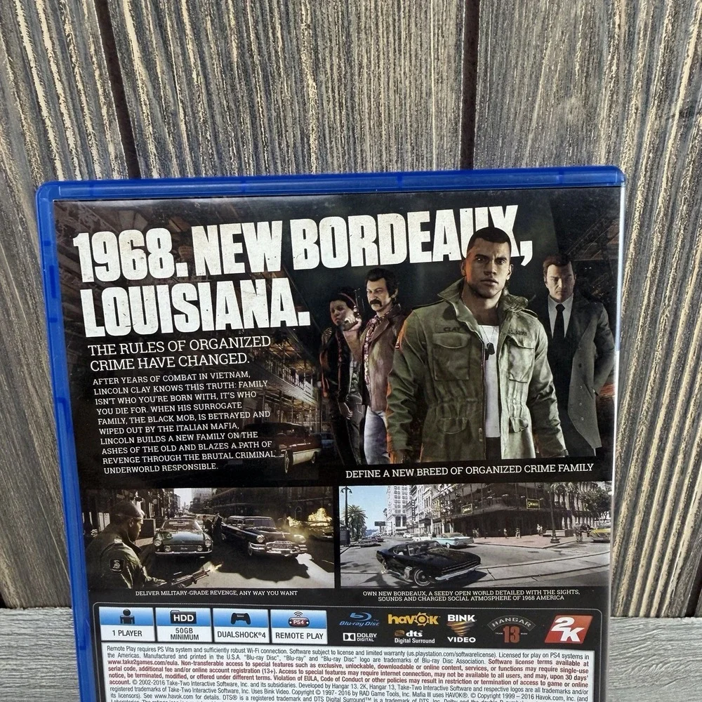 Sony PlayStation PS4 Mafia III Hangar 13 2K Video Game Tested Working
